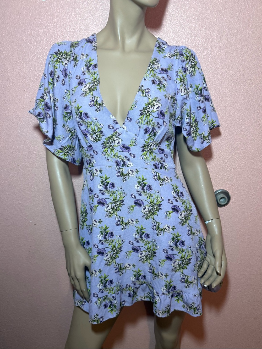 Forever 21 Lavender Floral Mini Dress Puff Sleeve Smocked Back Size M NWT